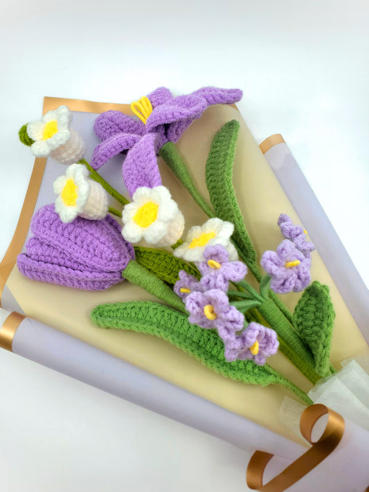 Crochet Flowers - Bouquet (4-piece) - Tulips Lavender
