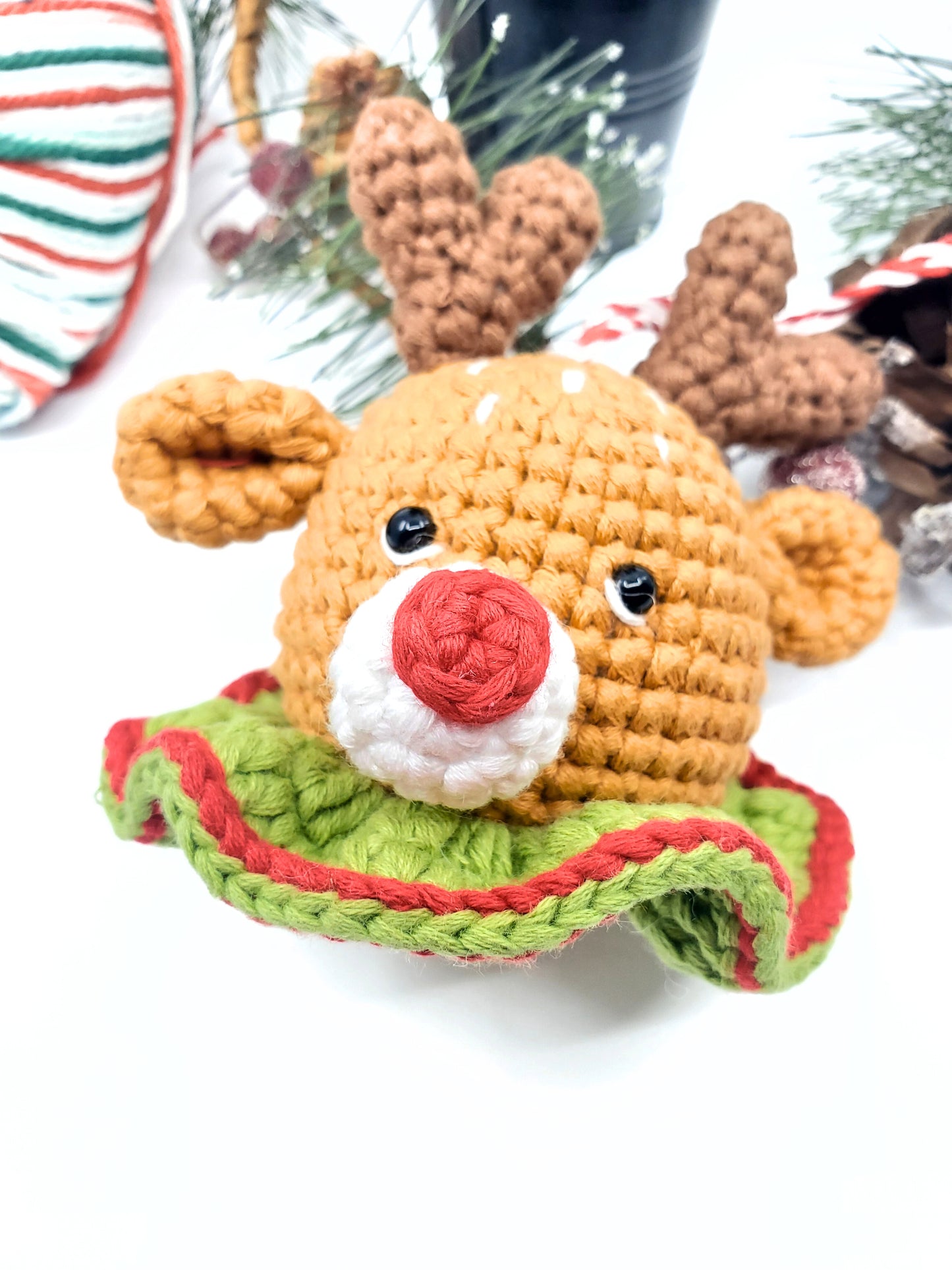 Reindeer Head Amigurumi Ornament – Jingly, Joyful & Ready to Lead the Sleigh