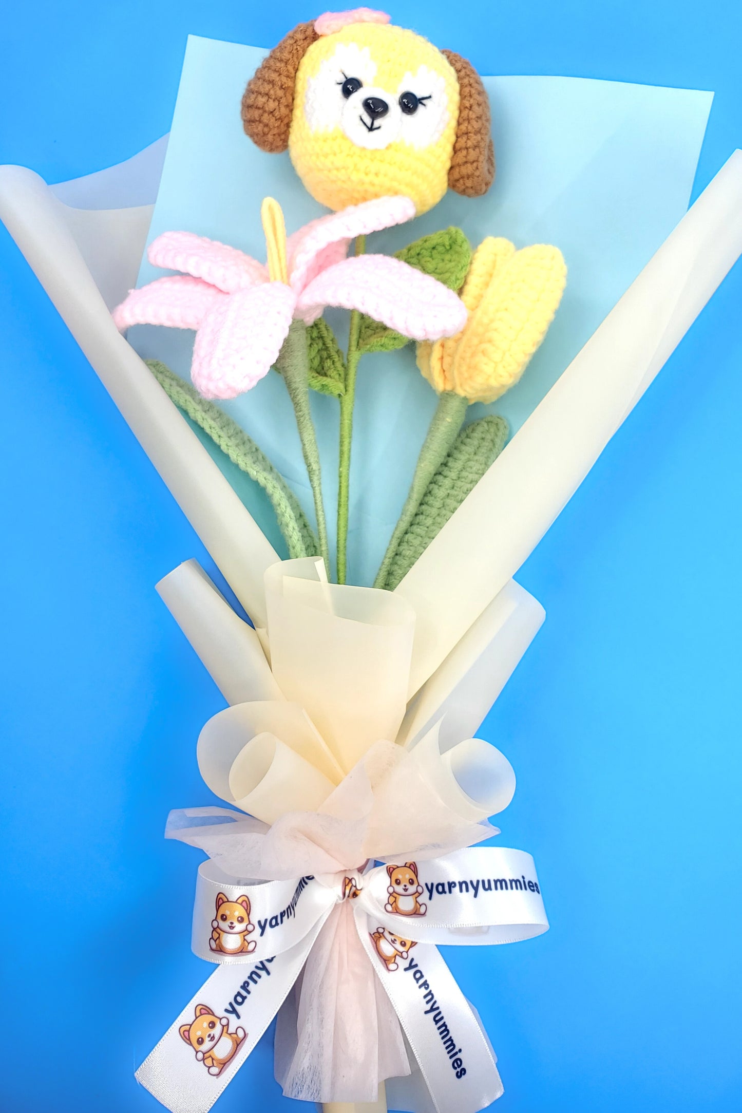 Crochet Flowers - Bouquet (3-piece) - Tulips & Puppy