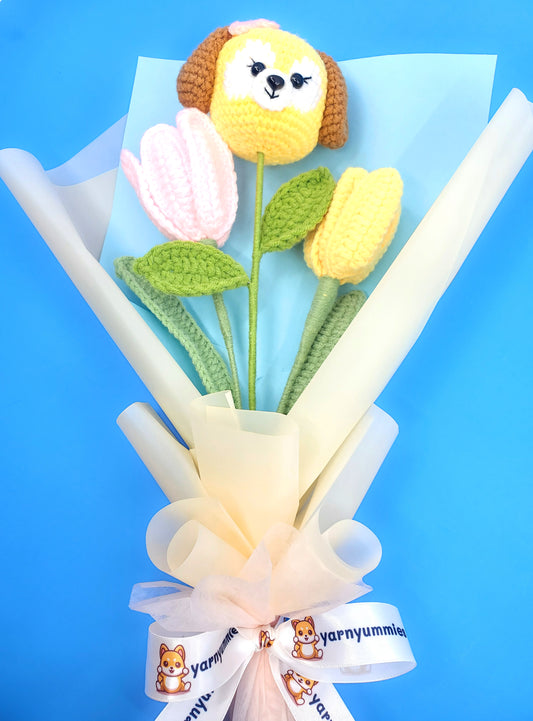 Crochet Flowers - Bouquet (3-piece) - Tulips & Puppy