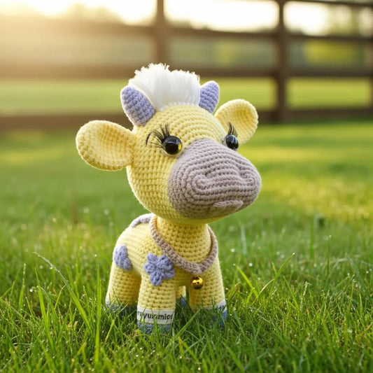 Handmade Amigurumi Cow (Yellow & Lavender) — A Gift She’ll Treasure