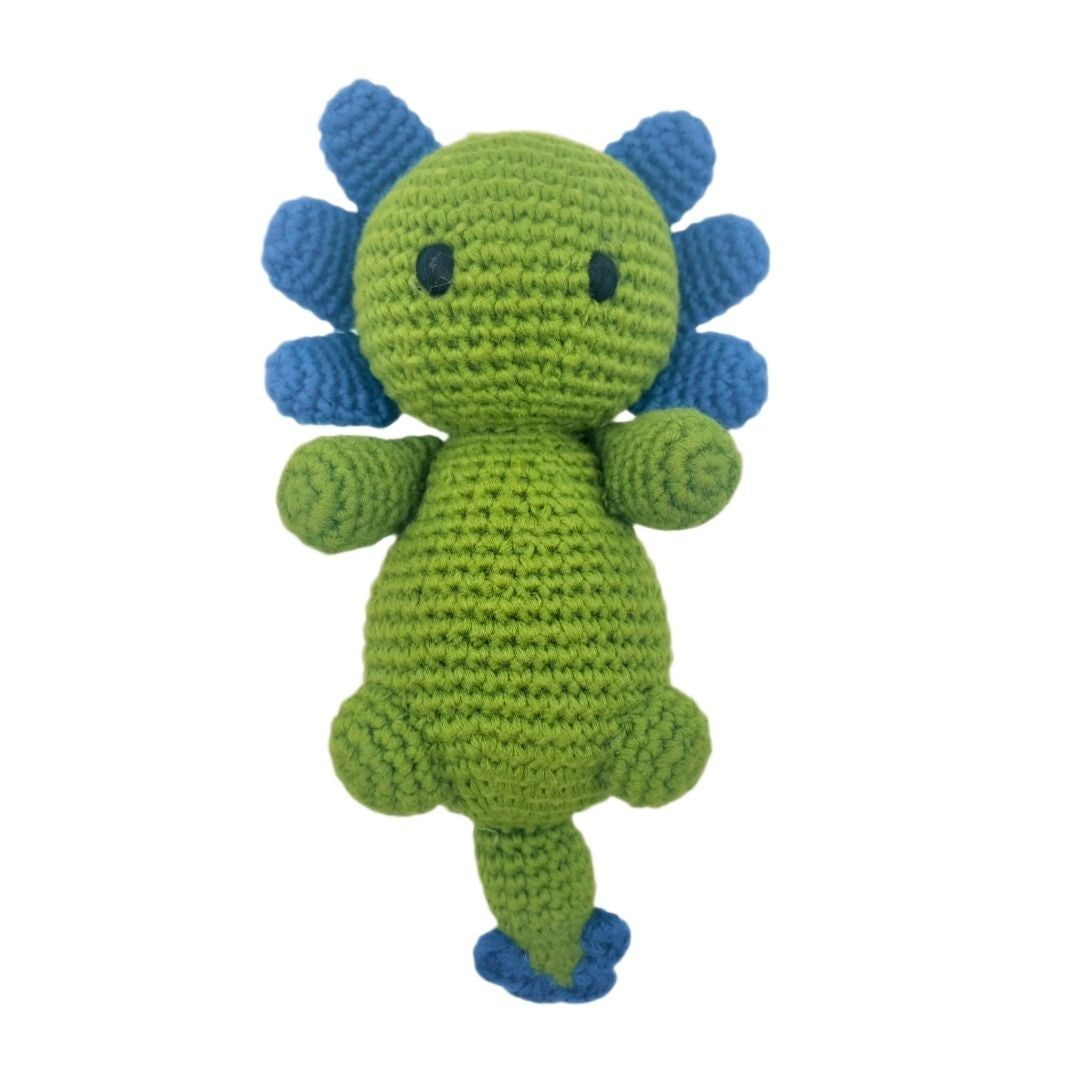 Handmade Axolotl Rattle — Green & Blue