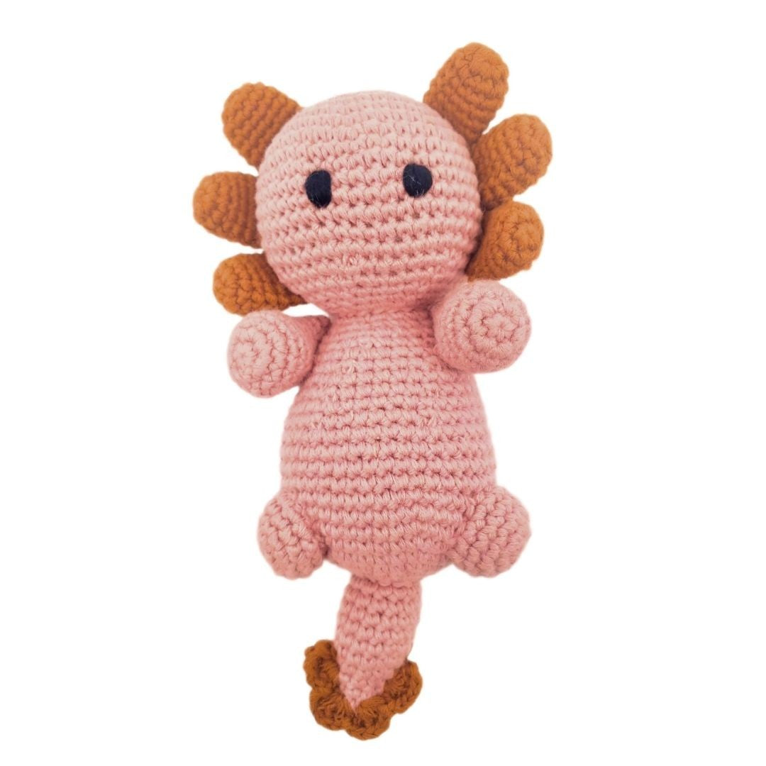 Handmade Axolotl Rattle — Old Rose & Brown