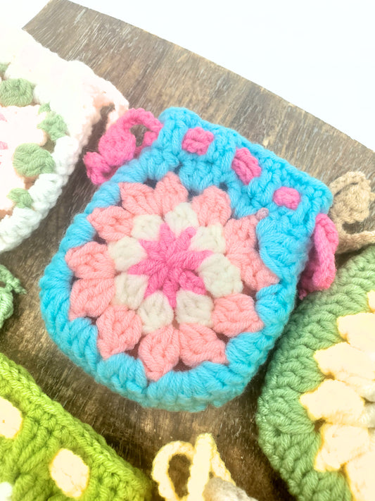 Floral Mini Coin Purse - Aqua Blue & Pink