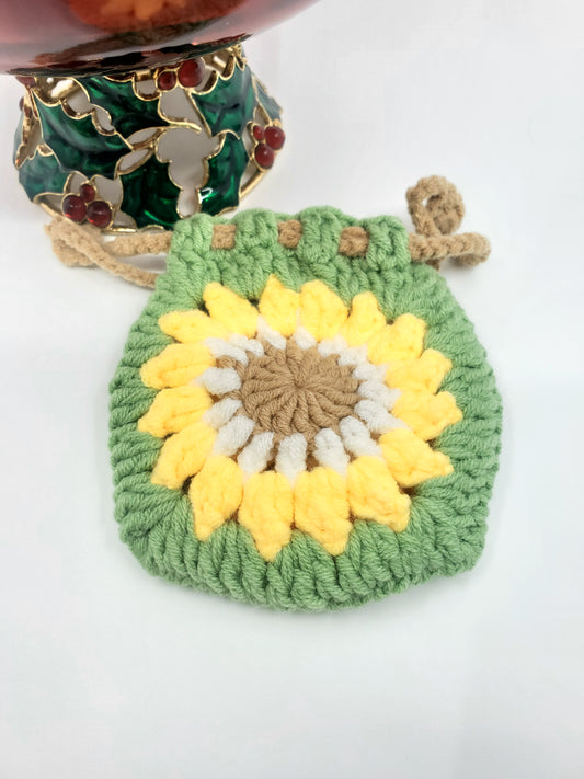 Floral Mini Coin Purse - Green & Yellow