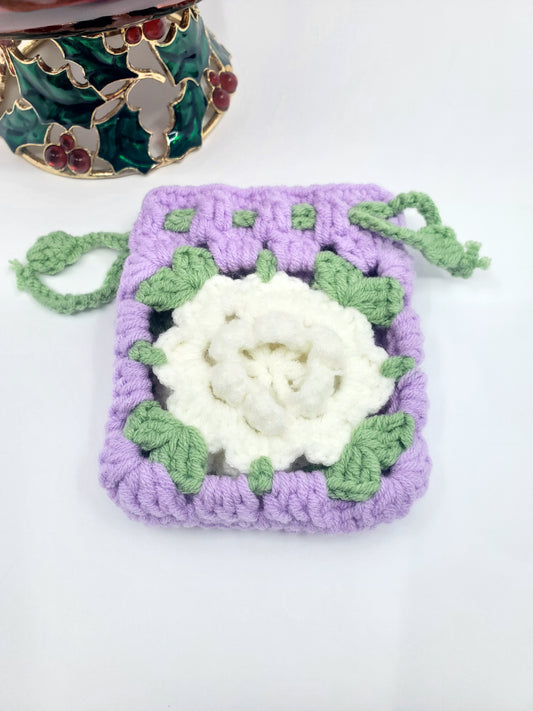 Floral Mini Coin Purse - Lavander & White