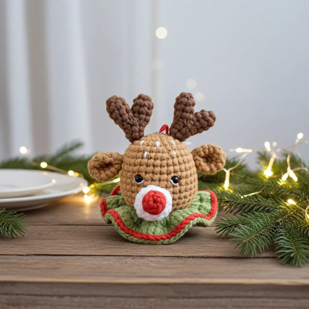 Reindeer Head Amigurumi Ornament – Jingly, Joyful & Ready to Lead the Sleigh