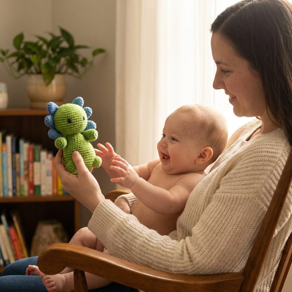 Handmade Axolotl Rattle — Green & Blue