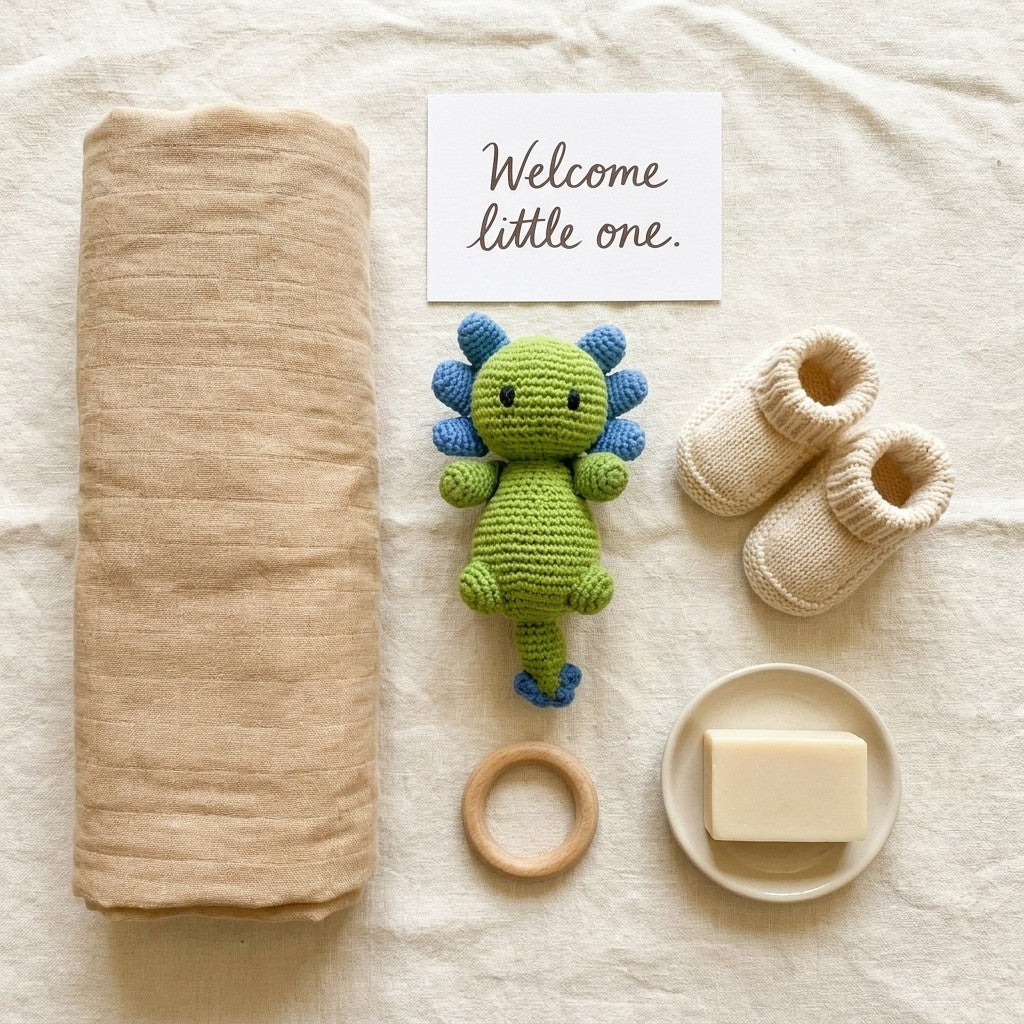 Handmade Axolotl Rattle — Green & Blue