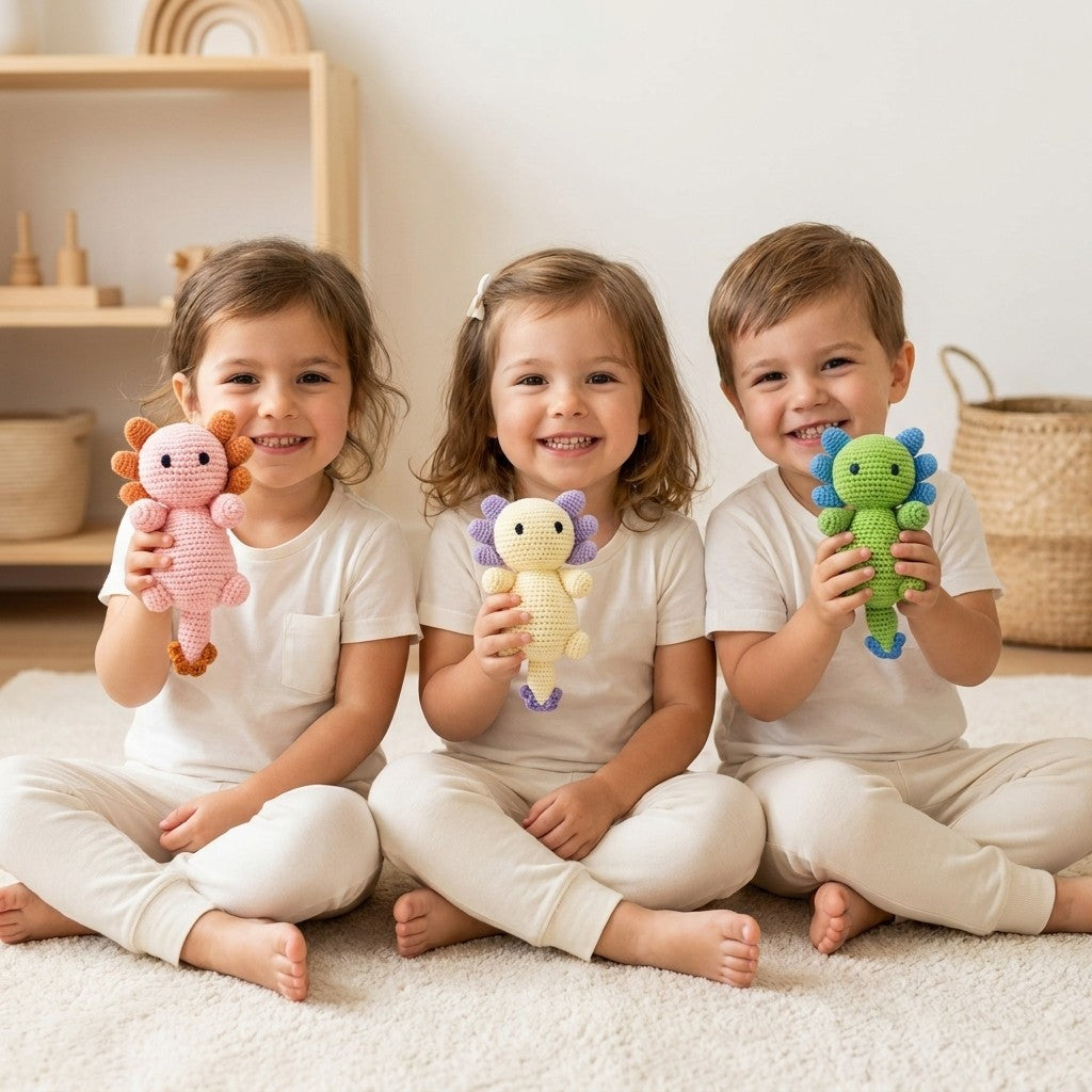 Handmade Axolotl Rattle — White & Lavender