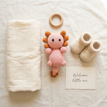 Handmade Axolotl Rattle — Old Rose & Brown