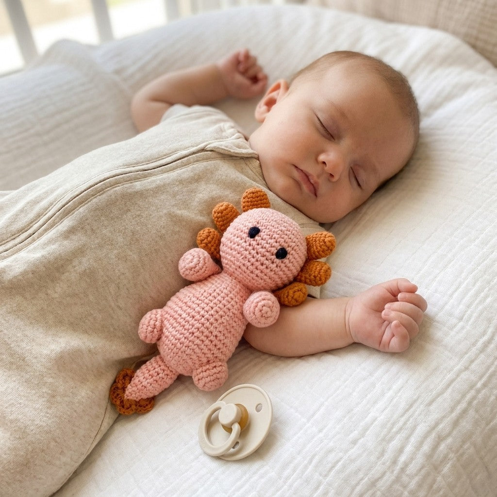 Handmade Axolotl Rattle — Old Rose & Brown