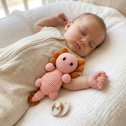Handmade Axolotl Rattle — Old Rose & Brown