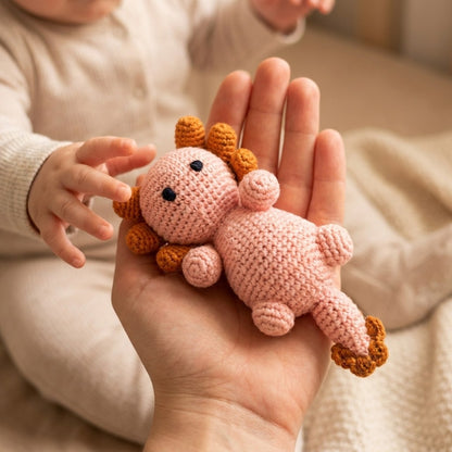 Handmade Axolotl Rattle — Old Rose & Brown