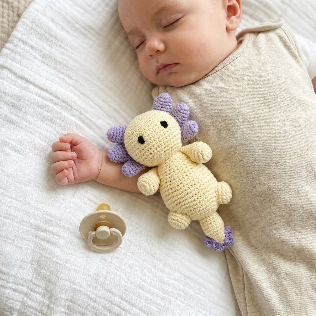 Handmade Axolotl Rattle — White & Lavender