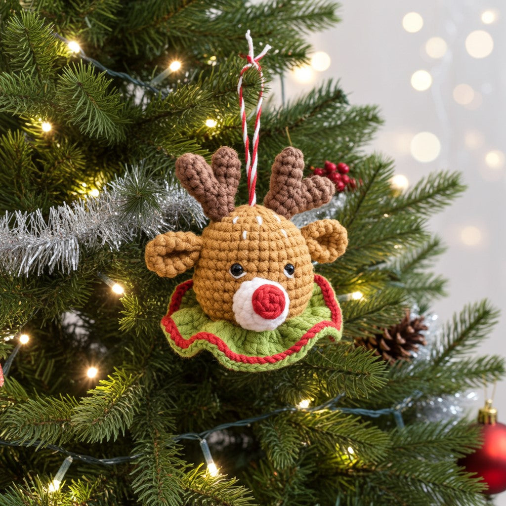 Reindeer Head Amigurumi Ornament – Jingly, Joyful & Ready to Lead the Sleigh