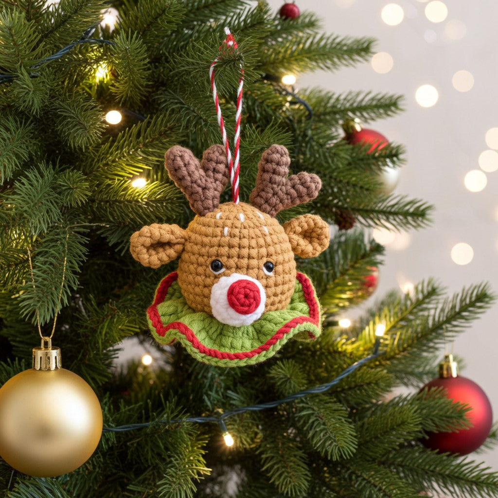 Reindeer Head Amigurumi Ornament – Jingly, Joyful & Ready to Lead the Sleigh