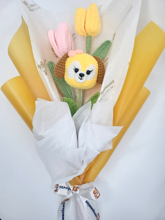 Crochet Flowers - Bouquet (3-piece) - Tulips & Puppy