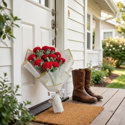 Handmade Crochet Red Rose | Single Stem to Full Dozen Bundle