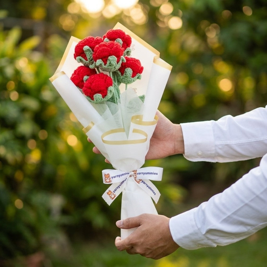 Handmade Crochet Red Rose | Single Stem to Full Dozen Bundle