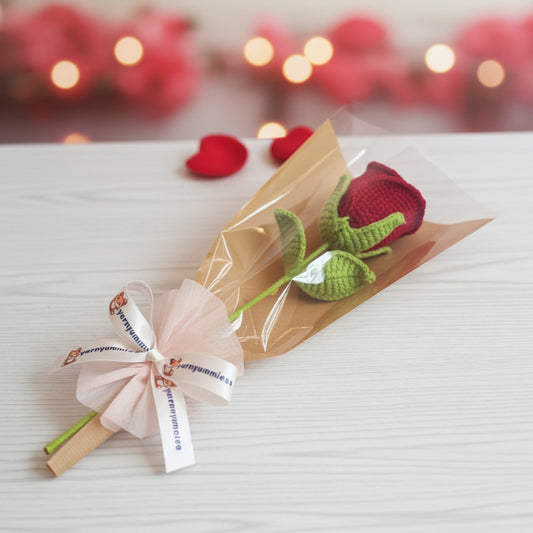 Crochet Flower - Large Red Rose (Wine Glass Shape)