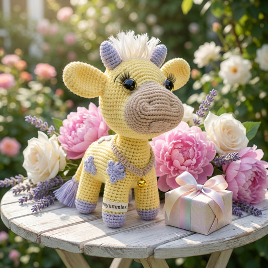 Handmade Amigurumi Cow (Yellow & Lavender) — A Gift She’ll Treasure